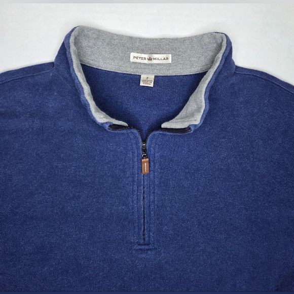 Peter Millar Mens Quarter Zip Pullover Sweater Size S Navy Blue 100% Cotton - Picture 4 of 10
